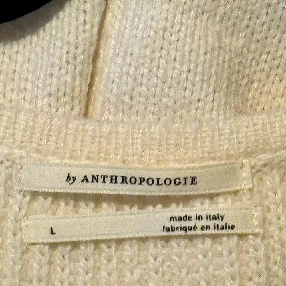 Anthropologie Womens Cream Knit Batwing Sweater Short Sleeve Sz L Italy